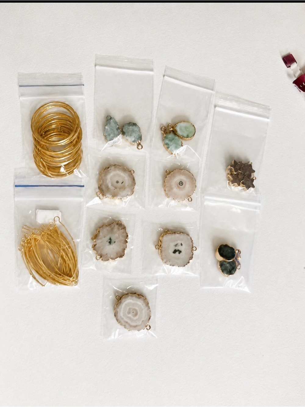 Gold-Trim White Agate Slice Drop Earring Pendants Other Jewelry Pieces Crafting